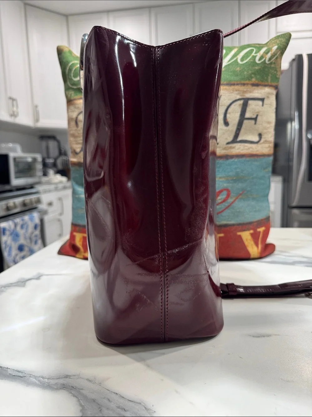 Cartier Panthere Glossy Wine Red Patent Tote with Silver C-Ring Accent